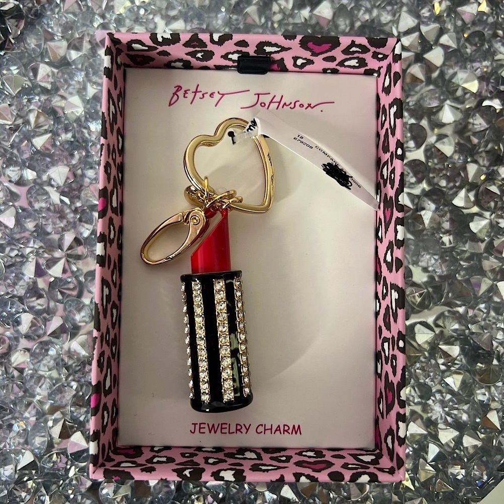 Betsey Johnson charm keychain makeup Gold Black Lipstick Keychain bag charm